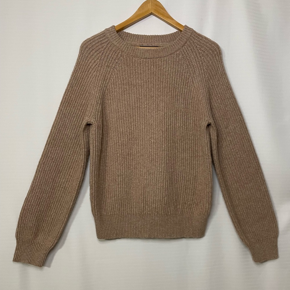 ABLE Women’s Ribbed Crewneck Sweater Size Small – Neutral Tan Knit Pullover